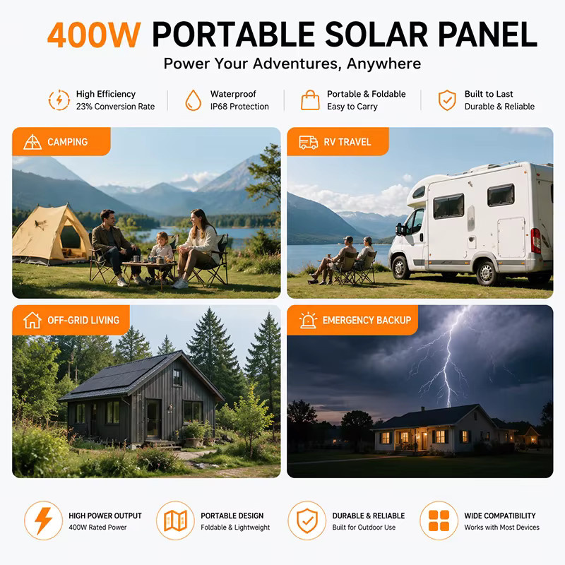 CHUBAN Tragbares 400W Solarpanel-Set, Wasserdichtes Faltbares Solarladegerät in Schwarz für Camping und Wohnmobil - Bild 5