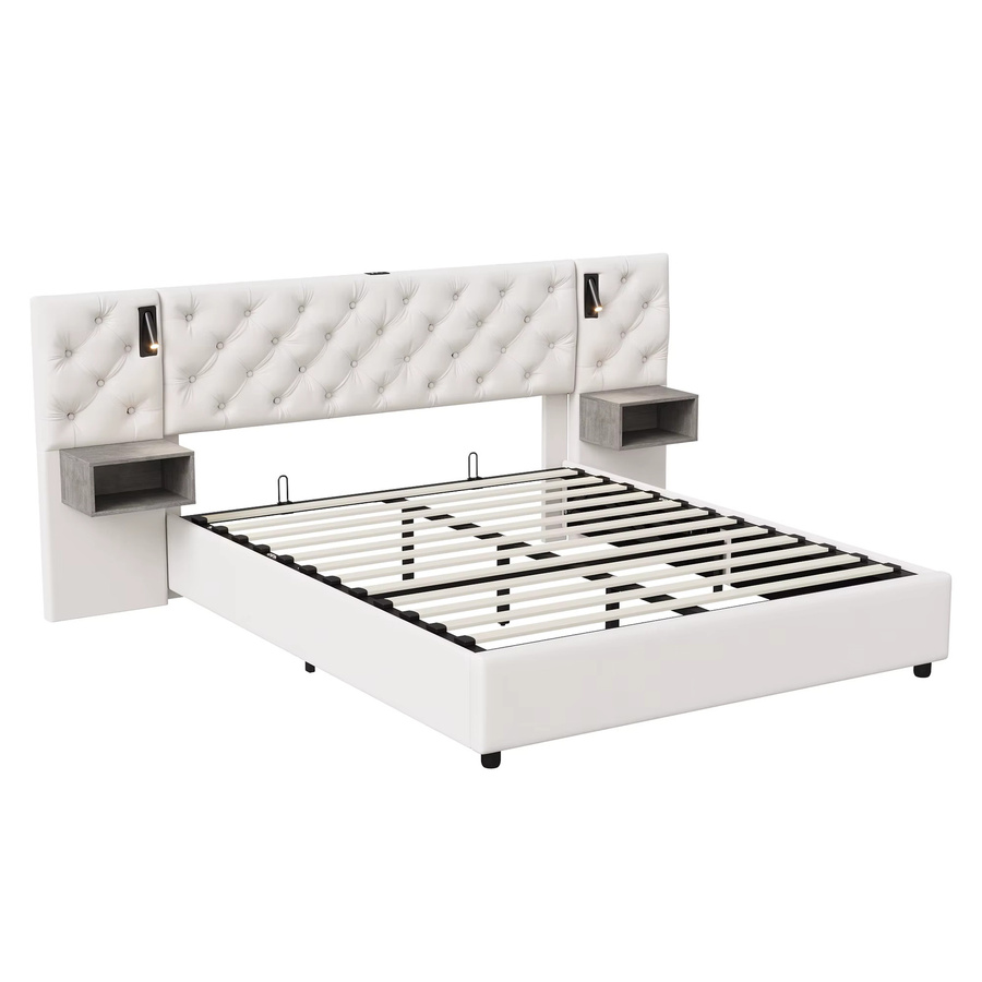 Rosahqnda Polsterbett mit LED, USB und Stauraum, Doppelbett mit 2 Nachttischen, Samtbeige, B/T/H: 140 x 200 cm - Bild 4
