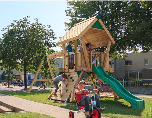 Hy-Land Spielgerät Q2S mit Rutsche und Doppelschaukelanbau aus Kiefer - Bild 1