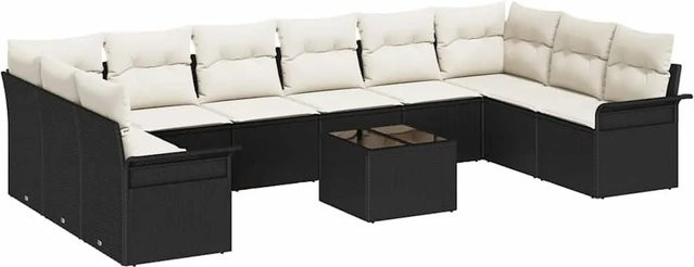 vidaXL Garten-Sofa-Set aus Poly Rattan in Braun mit 11-teiligem Polster-Set und Tisch - Bild 1