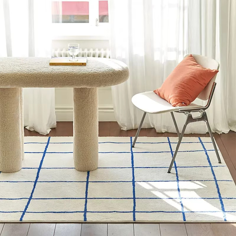 VIKAMA Teppich im koreanischen Plaid-Design für Wohnzimmer und Schlafzimmer, Weiß-Blau, 120 x 160 cm - Bild 2