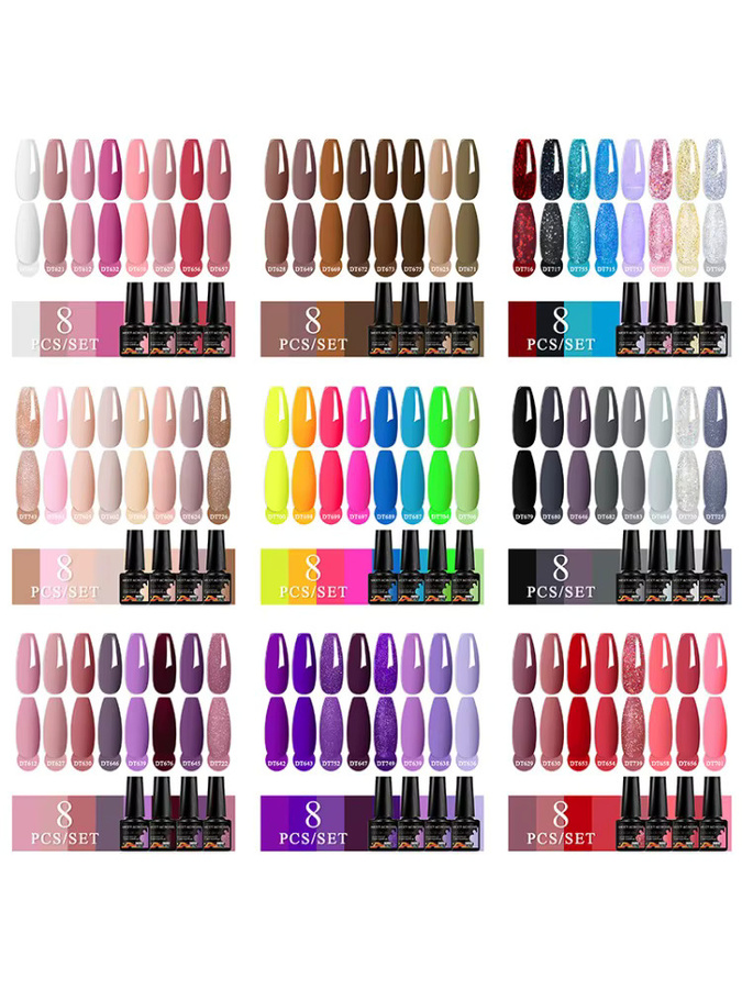 Meet Across Gel-Nagellack Set, 8-teilig, Rot Rosa, Schimmernd, 7,3 ml - Bild 2