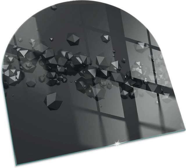 Tulup Kamin Glasplatte Abstrakte Wolke aus Feststoffen in Schwarz, B/T/H: 100 x 100 x 0 cm - Bild 1