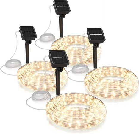 BEARWARE 4er Set Solar LED-Lichterkette mit 100 warmweißen LEDs, 10m Länge, IP44 wetterfest für Innen und Außen