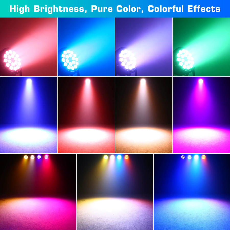 U'King 4er Set RGBWA+UV 6in1 LED Par Licht mit DMX512 und Strobe-Effekt, Schwarz, Multicolour Bühnenbeleuchtung für Disco und Party - Bild 3