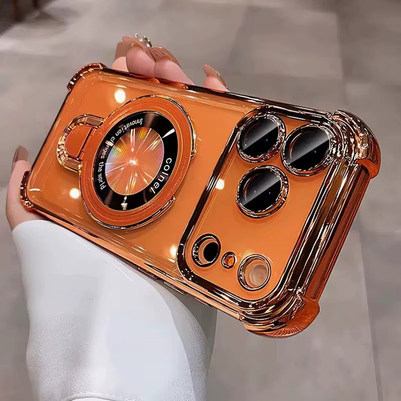 Eurynome U-Magnetständer Schutzhülle für iPhone 15 14 13 12 11 Pro Max Plus Air Transparent und Orange - Bild 4