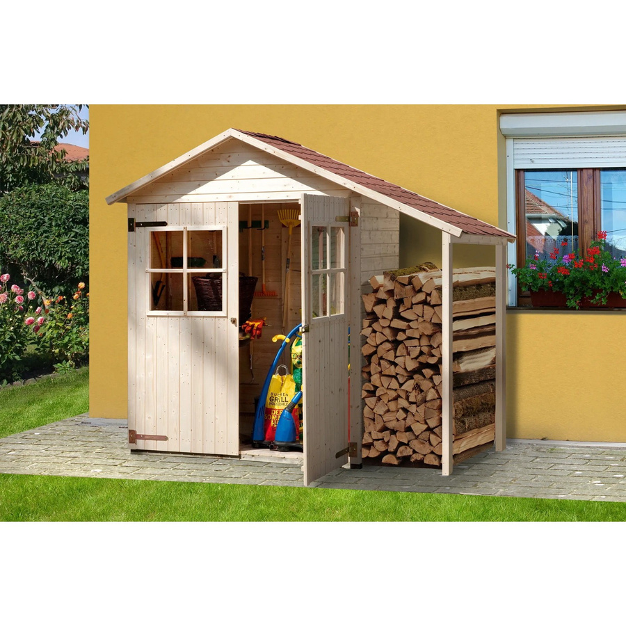 WEKA Gartenhaus 357 A Gr.2 aus Massivholz mit Schleppdach und Doppeltür in Beige, B/H/T: 270 x 216 x 105 cm - Bild 2