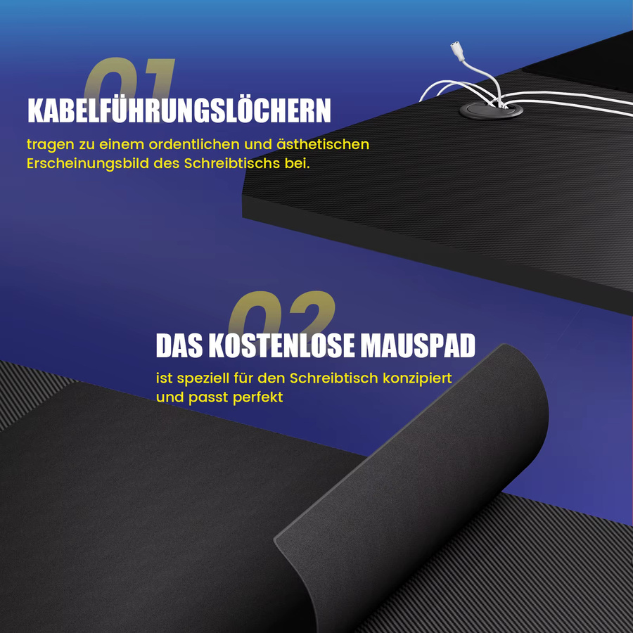 GTPLAYER Gaming Schreibtisch mit Kohlefaseroberfläche und LED in Schwarz, B: 120 cm, T: 60 cm - Bild 2