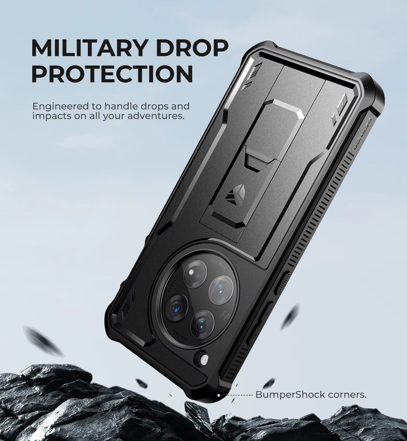 OnePlus 12 5G Schutzhülle in Schwarz mit integriertem Displayschutz und stoßfester Rüstung in Militärqualität - Bild 2