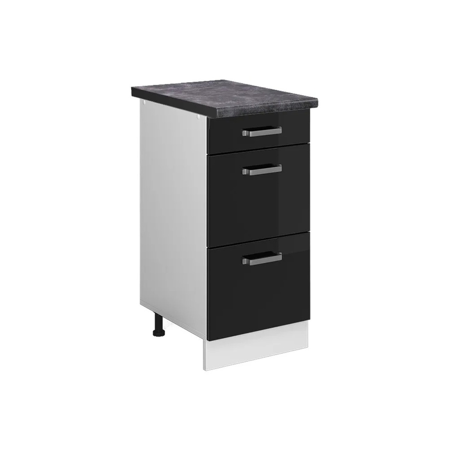 Vicco Küchenunterschrank R-Line in Schwarz Hochglanz und Weiß mit Schubladen, Breite: 40 cm, Tiefe: 60 cm, Höhe: 81,6 cm - Bild 2