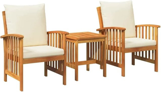 vidaXL 3-teiliges Garten-Lounge-Set aus Massivholz Akazie mit Kissen in Cremeweiß/Beige - Bild 1
