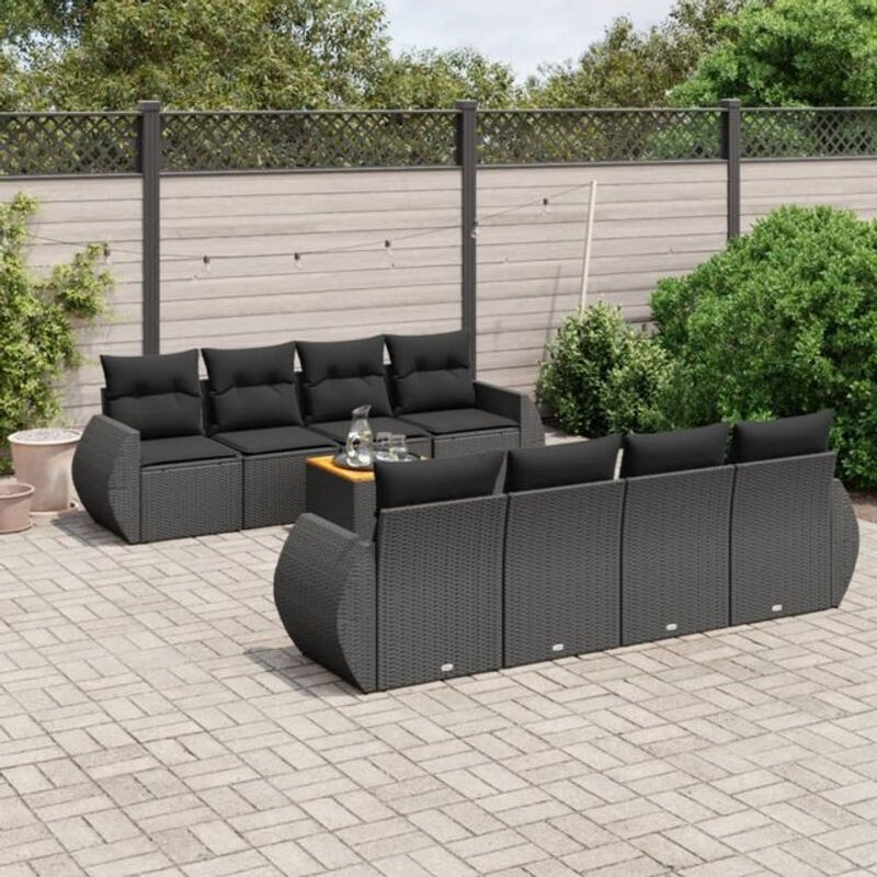 9-tlg. Garten-Sofagarnitur aus Poly-Rattan in Schwarz mit Kissen von vidaxl - Bild 1