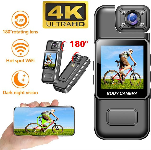 CUGUU Ultra HD 4K Action Kamera mit Wifi und 180 Grad drehbarer Linse, tragbarer Mini Video Rekorder in Schwarz - Bild 1
