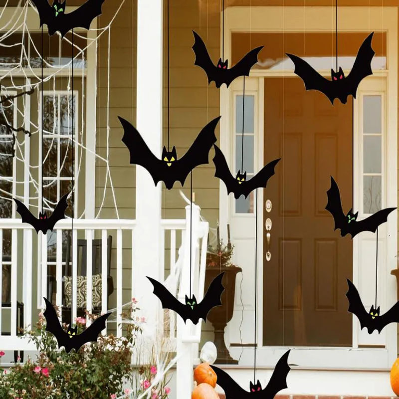 Chenxiaogang Halloween Fledermaus Dekorationen zum Aufhängen für Draußen und Innen, 18 Stück in Rot, Gelb, Grün und Schwarz - Bild 2