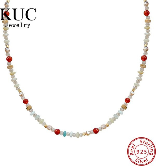 KUC Halskette, 925 Sterlingsilber, bunte Turmalin-Perlen - Bild 1