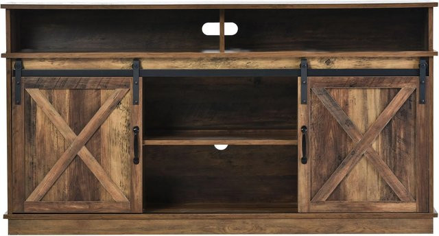 okwish TV Schrank mit Schiebetüren und Regalen in Braun, B/T/H: 148 x 40 x 78 cm - Bild 1