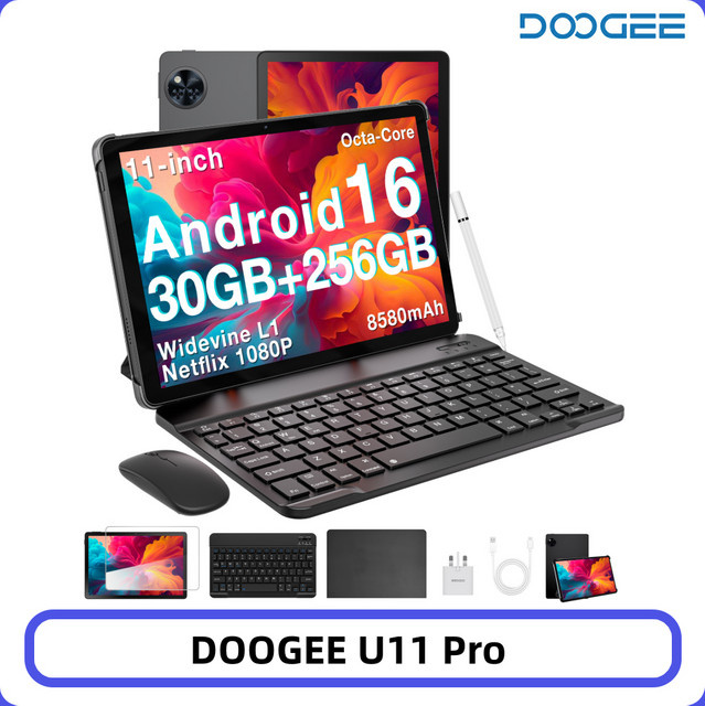 DOOGEE U11 Pro Tablet mit 256 GB Speicher, 30 GB RAM, 11 Zoll HD 90Hz Display, Unisoc T7200 Octa-Core, 8580 mAh Akku, 13MP+5MP Kamera, Android 16 - Bild 1