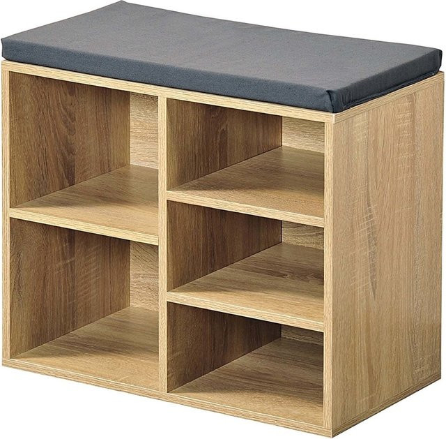 HTI-Living Garderobenbank mit 5 Fächern und Sitzkissen in Sonoma, Farbe Braun/Mehrfarbig, B/T/H: 150 x 30 x 52 cm - Bild 1