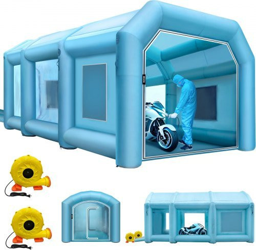 VEVOR Aufblasbares Spritzkabinenzelt für Autolackierarbeiten in Blau mit Filter und 2 Gebläsen, B/T/H: 9 x 6 x 4 m - Bild 1