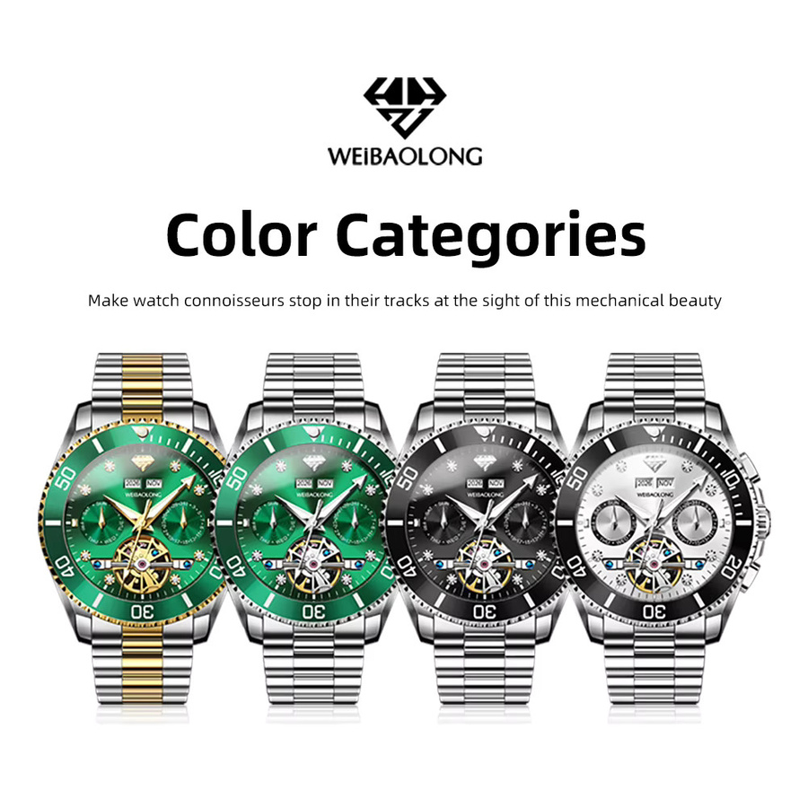 WEiBAOLONG Chronograph, Mechanische Uhr, Edelstahl, Diamant, Herren - Bild 5
