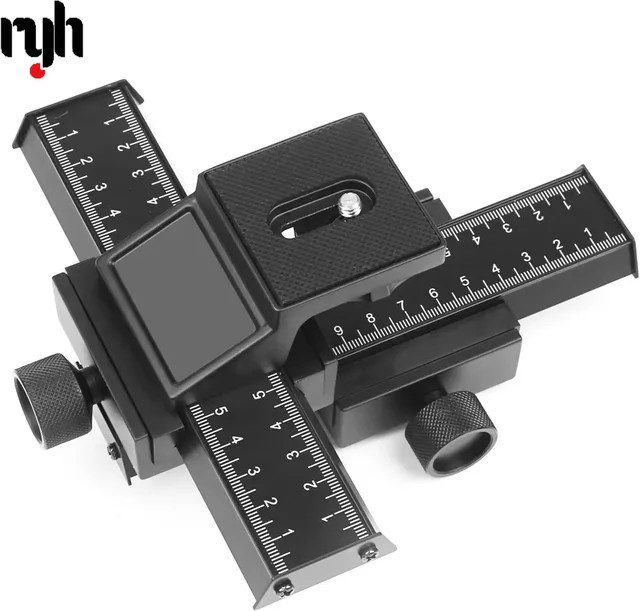 RYH 4-Wege-Makro-Fokussierschiene in Schwarz für Canon, Sony, Nikon und Pentax mit Stativkopf und 1/4-Zoll-Schraube für DSLR-Kameras - Bild 1