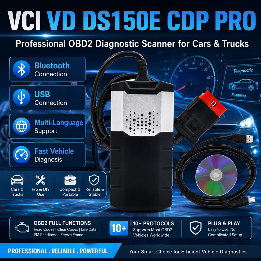 Delphis CDP Pro DS150E OBD2 Scanner für PKW und LKW mit USB und Bluetooth in Schwarz - Bild 7