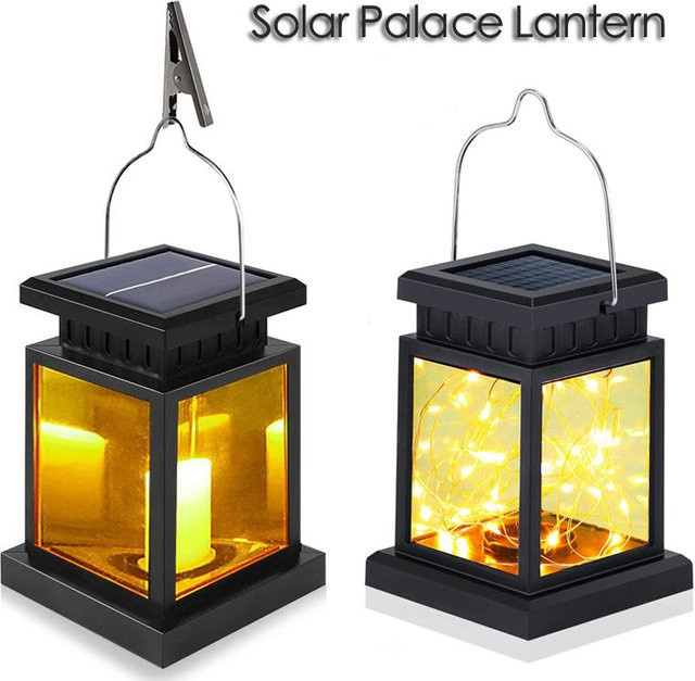 DOUWENXI Solar Garten Laterne Retro Hängende Kerzenleuchte Schwarz mit Warmweißem Licht für Balkon und Garten - Bild 1