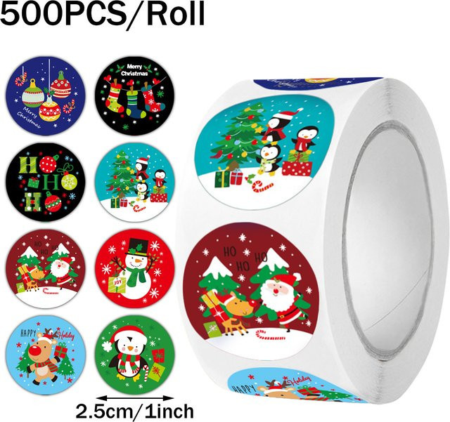 500 Stück Frohe Weihnachten Aufkleber mit Weihnachtsmotiv in Mehrfarbig für DIY-Geschenke, Backverpackungen und Schreibwaren - Bild 1