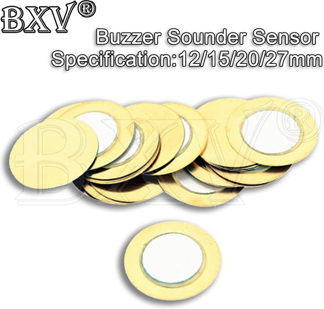20 Stück BXV Piezo-Elemente Summer Echolot Sensor Trigger Trommelscheibe aus Kupfer in Gold, Durchmesser: 12 mm, 15 mm, 20 mm, 27 mm - Bild 1