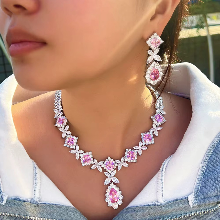 Pera Schmuck-Set, Halskette, Ohrringe, Rosa Zirkonia, Silber, Damen - Bild 2
