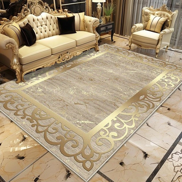 Karpetti Luxusteppich Gold mit Streifenmuster, weich und rutschfest, B/T: 80 x 160 cm - Bild 1