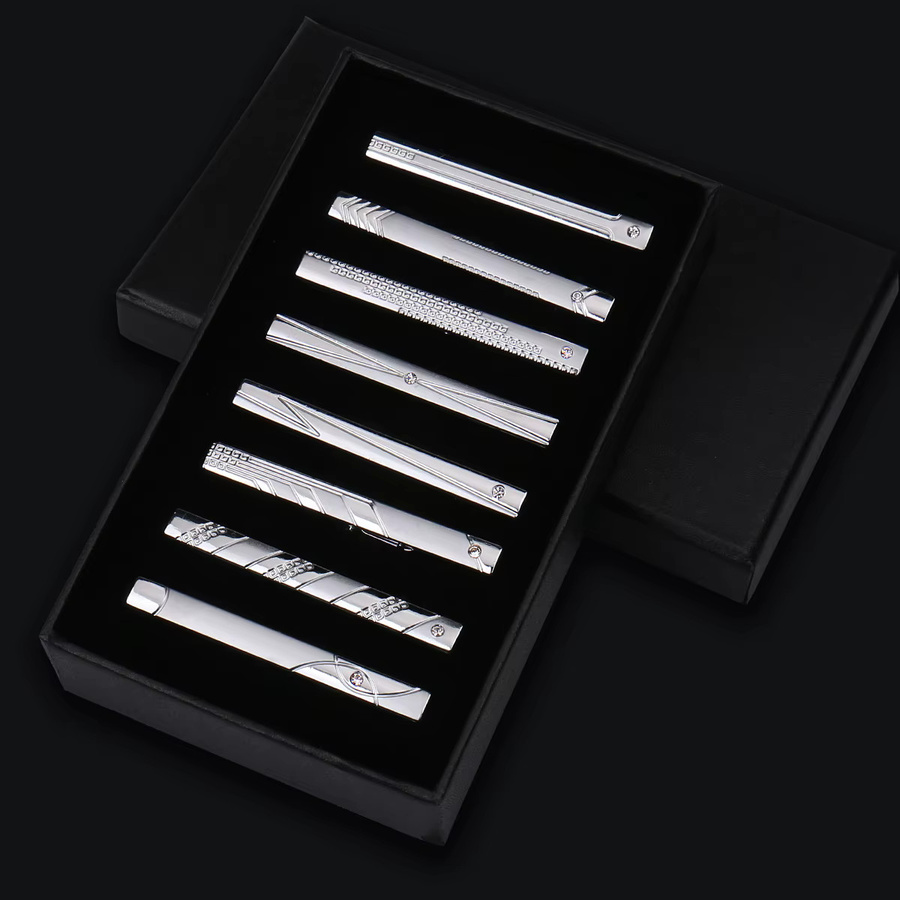 Krawatten-Clips Set Edelstahl, Silber, Diamant, Kristall, Herren - Bild 1