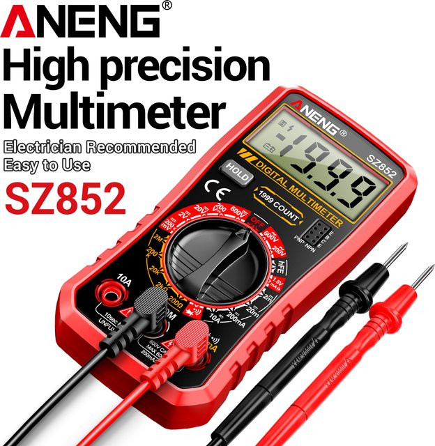 ANENG SZ852 Digitales Multimeter 600V AC/DC 10A mit Strom- Widerstands- und Diodentest, Summer, Datenhaltefunktion und Niedrigbatterie-Anzeige in Rot - Bild 1
