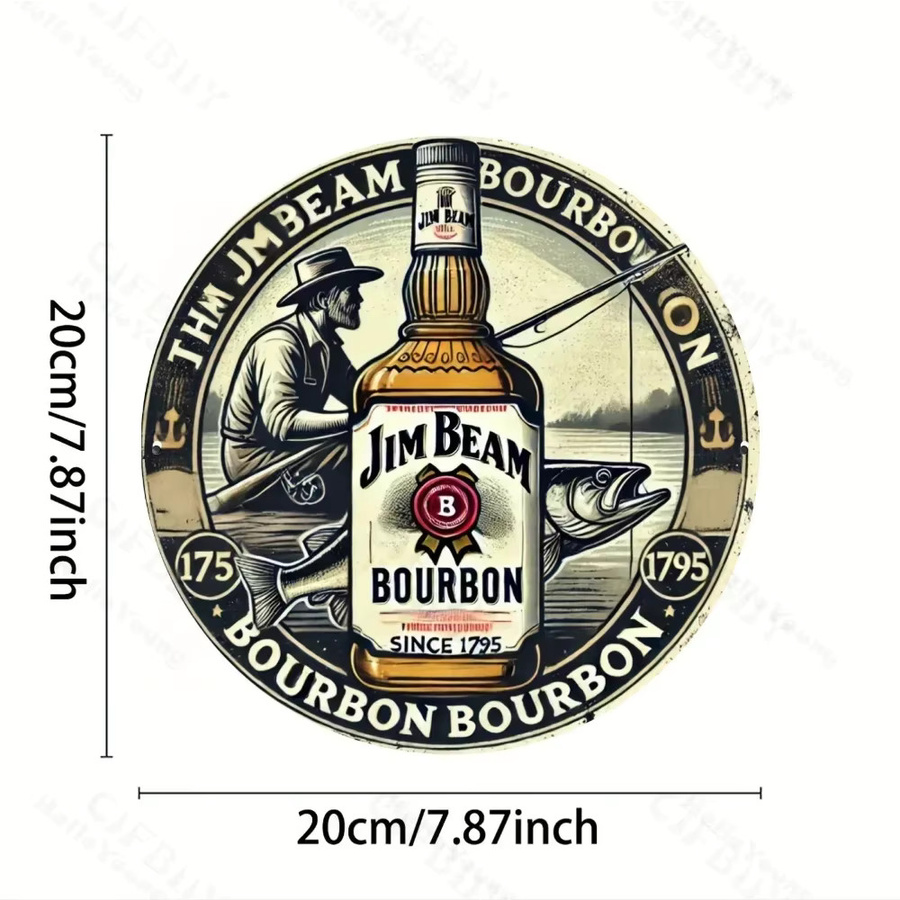 Rundes Metallschild von Potdemiel mit Jim Beam Vintage-Motiv aus Aluminium, Durchmesser: 20 cm, Mehrfarbig - Bild 2