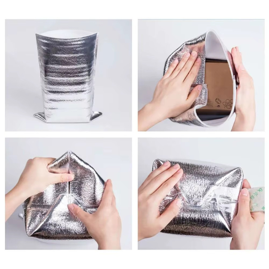 50er Paket Thermische Kühltaschen aus Aluminiumfolie in Silber zur Isolierung von Lebensmitteln und Getränken - Bild 3