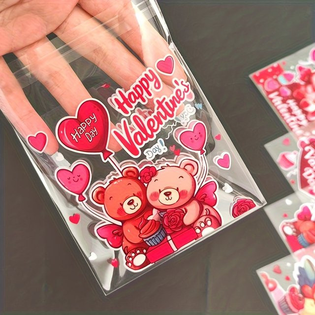 Transparente rote Geschenkverpackung mit Herz-Motiv und Happy Valentine's Aufdruck aus Kunststoff für Valentinstags-Geschenke - Bild 1