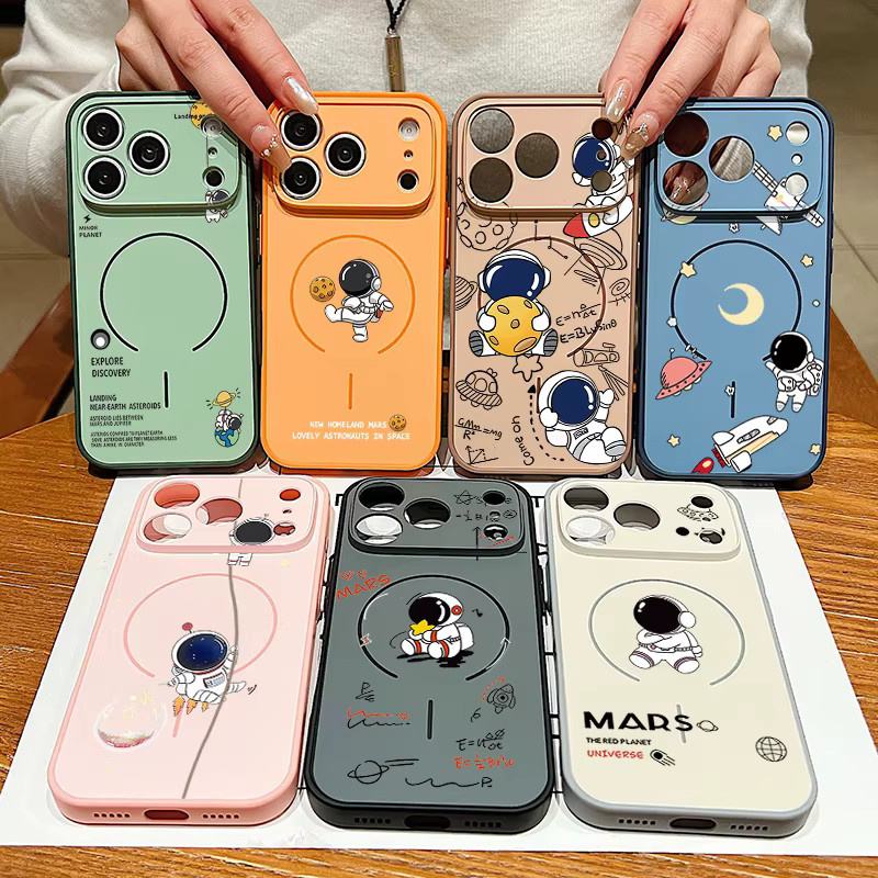 YISHANGOU Magnetische Handyhülle mit Cartoon-Astronauten-Druck für iPhone 17 Pro, 16, 15, 14, 13 Pro Max, MagSafe kompatibel, Farbe: Schwarz - Bild 3