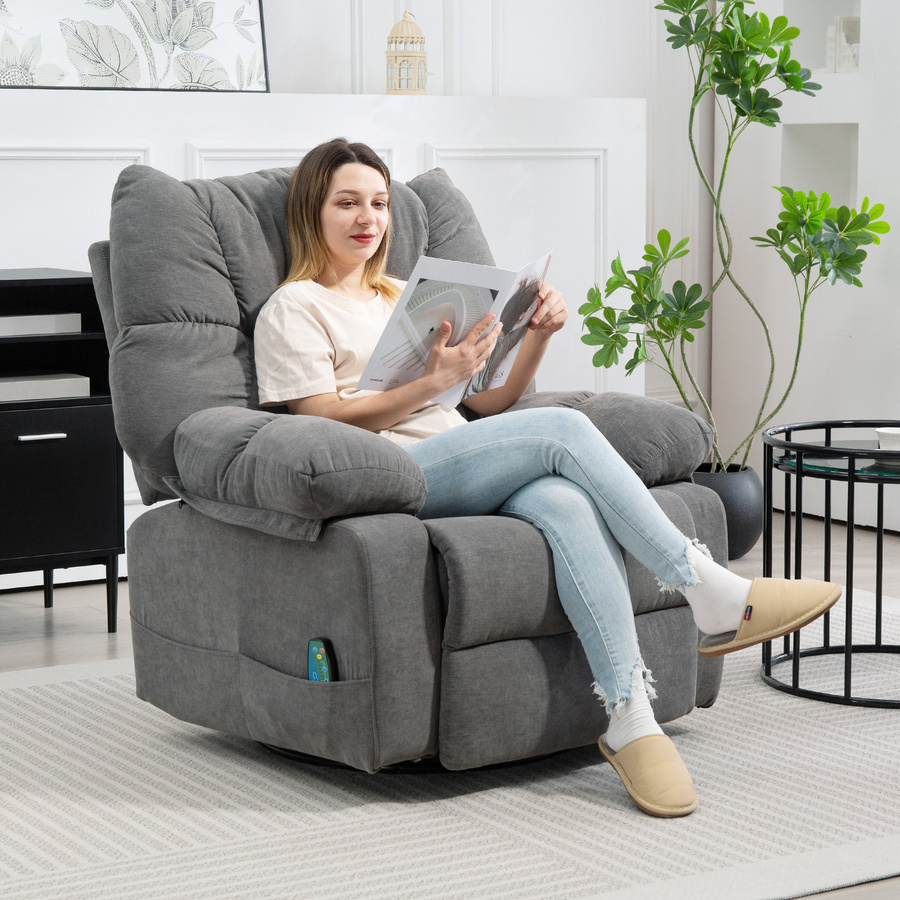 HOMCOM Relaxsessel Dunkelgrau mit Liege-, Wärme- und Schaukelfunktion sowie Fußteil und Seitentasche - Bild 2