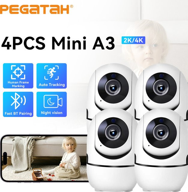 PEGATAH 4er Set WiFi IP Überwachungskameras mit 8MP Auflösung, 5,0X Zoom und Alarmfunktion, Farbe: Weiß - Bild 1