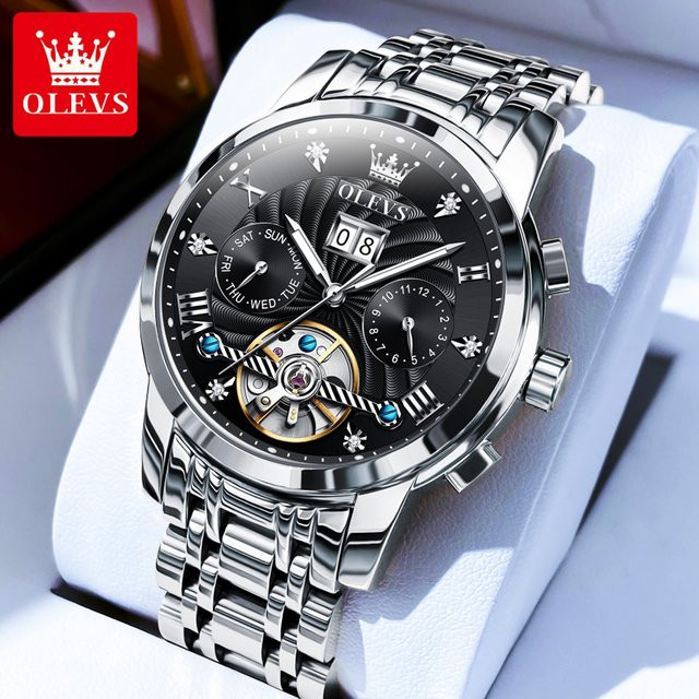 OLEVS Armbanduhr, Automatik, Edelstahl, Schwarz, Bicolor, Herren - Bild 1