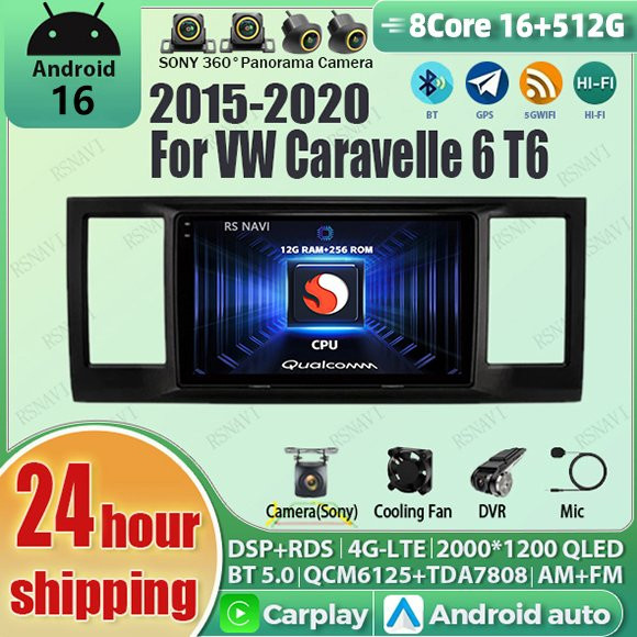 AIXNAVIS Android 16 Autoradio mit WLAN und 4G für Volkswagen Caravelle 6 T6.1 T6 (2015 - 2020) mit Carplay, Navigation, GPS und Multimedia in Schwarz - Bild 1