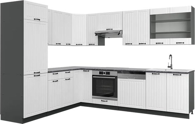 Vicco Fame-Line Eckküche im Landhausstil in Weiß und Anthrazit, B/T/H: 227 x 287 x 82 cm - Bild 1
