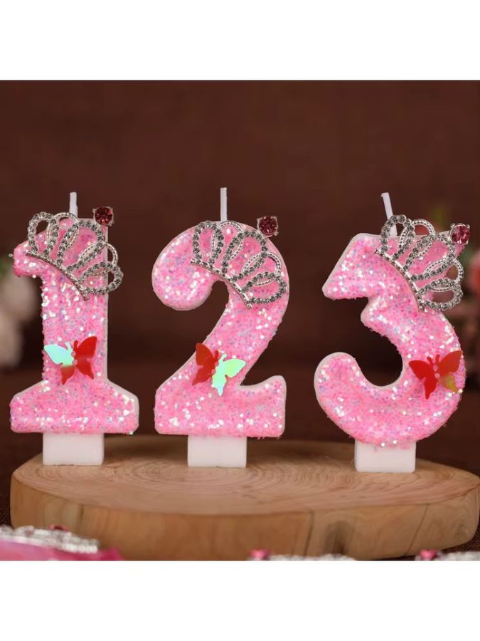 MINISO Digitale Geburtstagskerzen mit rosa Krone für Prinzessinnenkuchen, handgefertigte dekorative Kerzen für das 1. bis 9. Lebensjahr, Farbe: Rosa/Pink - Bild 3
