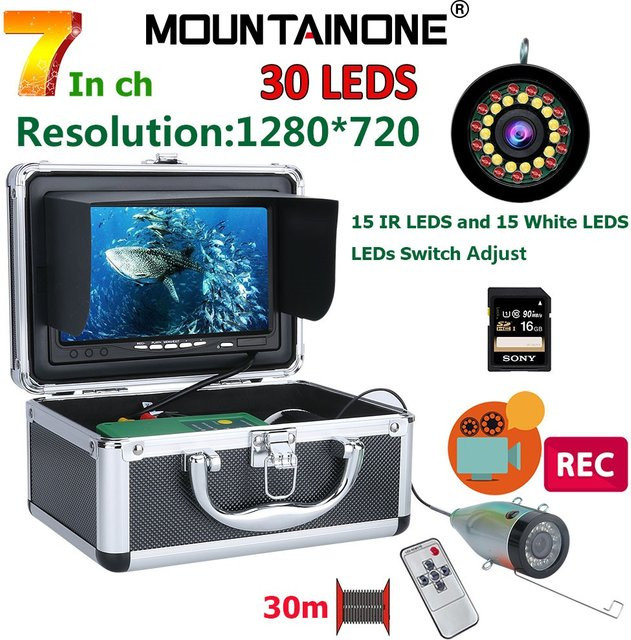 MOUNTAINONE Unterwasser Kamera Fischfinder mit 1080P Auflösung und 16GB Speicher inklusive 15 weiße und 15 IR LEDs für das Angeln - Bild 1