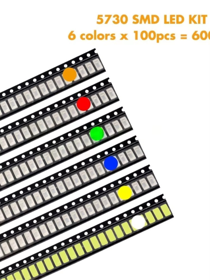 SAMIROB SMD LED-Dioden-Set mit 600 Stück in 6 Farben: Rot, Grün, Blau, Weiß, Gelb und Orange - Bild 1