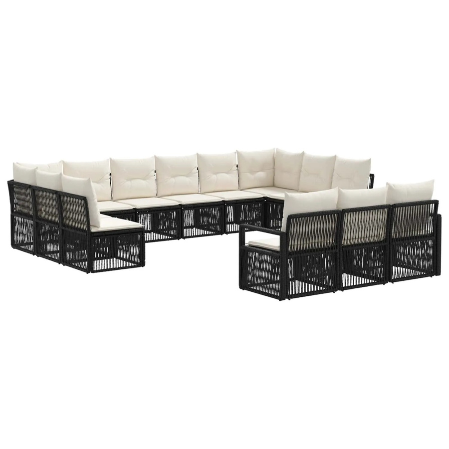 vidaXL Gartensofa-Set 13-teilig in Schwarz aus Poly-Rattan mit Polstern und wetterfestem Metallgestell in U-Form - Bild 2