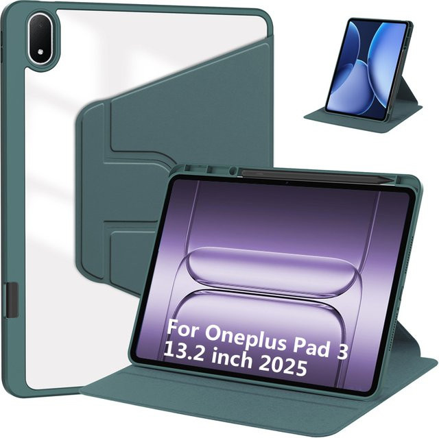 VIGENCIA Schutzhülle für OnePlus Pad 3 und OPPO Pad 4 Pro 13,2 Zoll mit Stifthalter und 360 Grad rotierbarem Acryl-Ständer in Grau - Bild 1