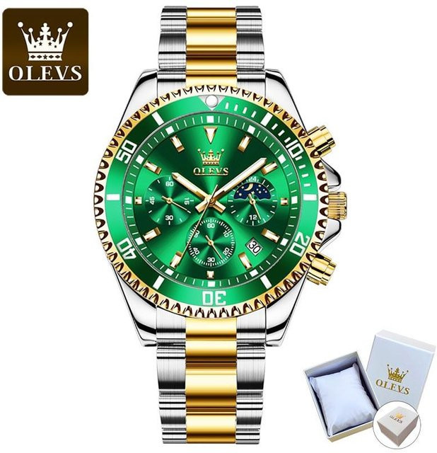 OLEVS Chronograph, Quarz, Edelstahl, Grün, 42,5 mm, Herren - Bild 1