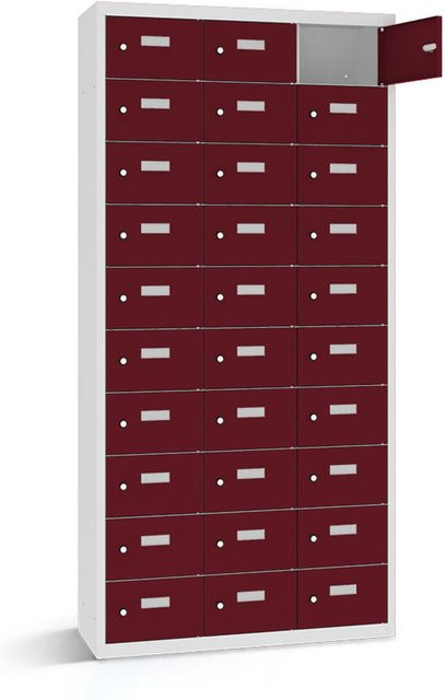 rotstahl Wertfachschrank mit 30 Fächern, Farbe Bordeaux und Korpus Lichtgrau, B/T/H: 117,5 x 50 x 180 cm - Bild 1