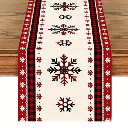 VIKAMA Weihnachts-Tischläufer mit rotem Schneeflocken-Design, B/T: 90 x 33 cm